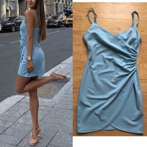 Elegant Blue Draped Dress S